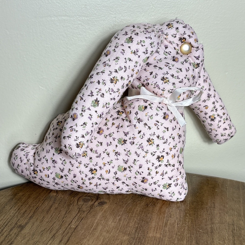 Handmade Stuffed Bunny Rabbit Plush Animal Pink Calico
